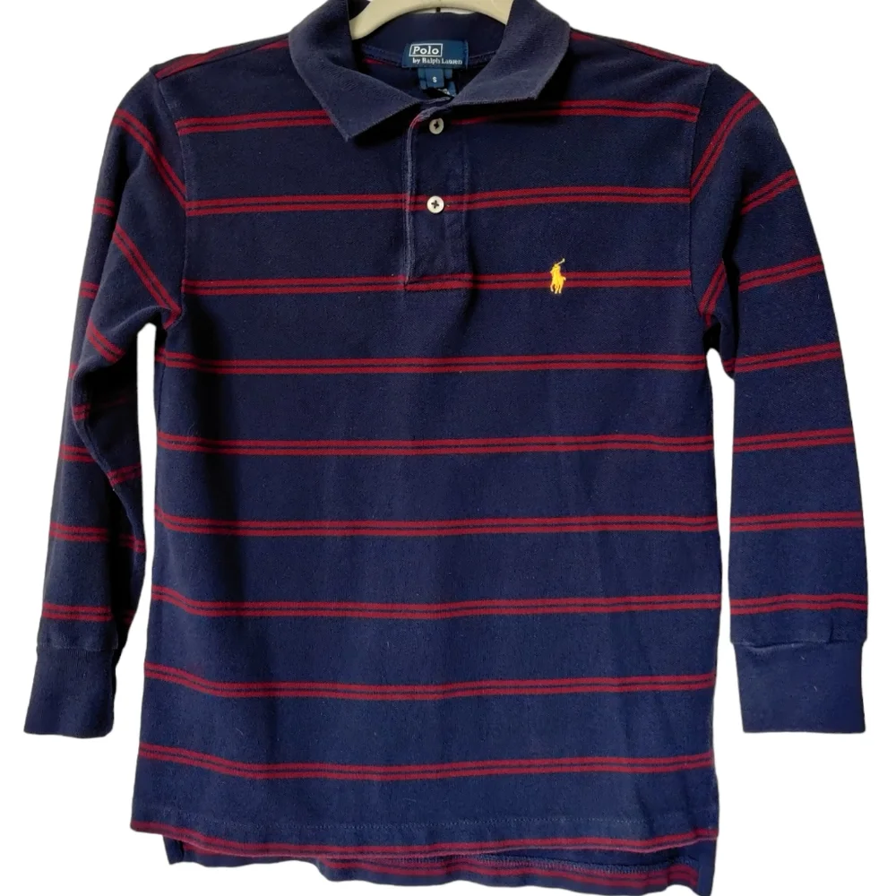 Polo Ralph Lauren Navy Red Stripe Long Sleeve Classic Fit Rugby Shirt EUC sz S